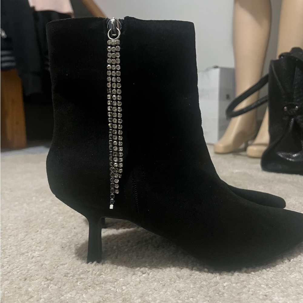 Open Edit Chic Black Heeled Boots with Rhinestone Accent. NWOT